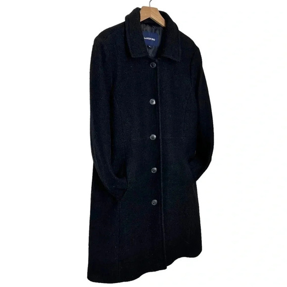 Lands' End size 18 black textured wool blend knee length coat - Picture 4 of 8